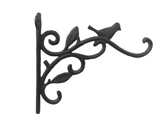 Comfy Hour 9" Bird Decorative Plant Wall Hanger, Heavy Duty Cast Iron Wall Mount Bracket for Hanging Baskets, Bird Feeders, Lanterns & Wind Chimes, Vintage Brown Finish, 1 Piece