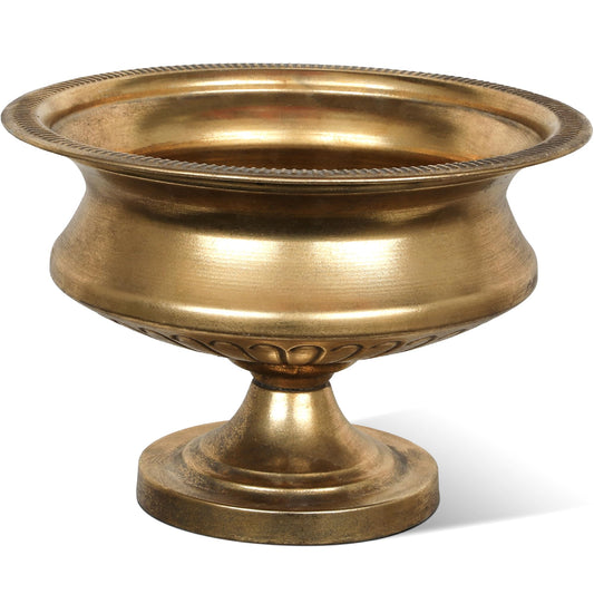 WORTH 8" H. Gold Color Urn Vase for Centerpieces, 11.8" Dia. Classic Metal Trumpet Small Flower Pot for Table, Bowl Vase for Wedding Party Event Home Decor