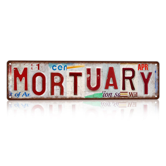 CHCdecor Vintage Mortuary Creepy Horror Street Sign Wall Decor Metal Tin signs for Man Cave Garage Haunted Setup 16x4 Inch