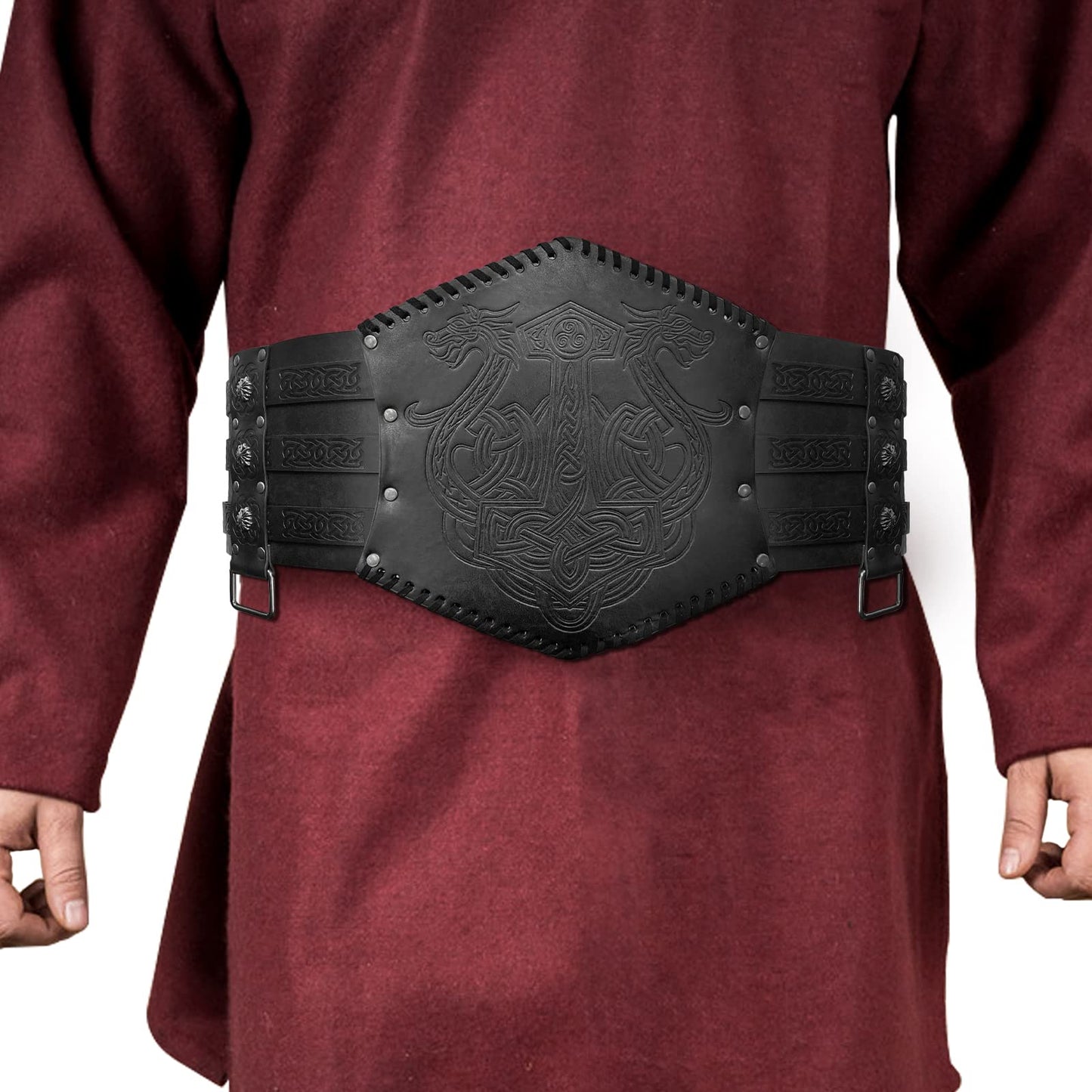 JAOYU Mens Medieval Belt Embossed Viking Leather Belt Renassance Medieval Buckle Belt Norse Cosplay Belt for Men LARP Costume