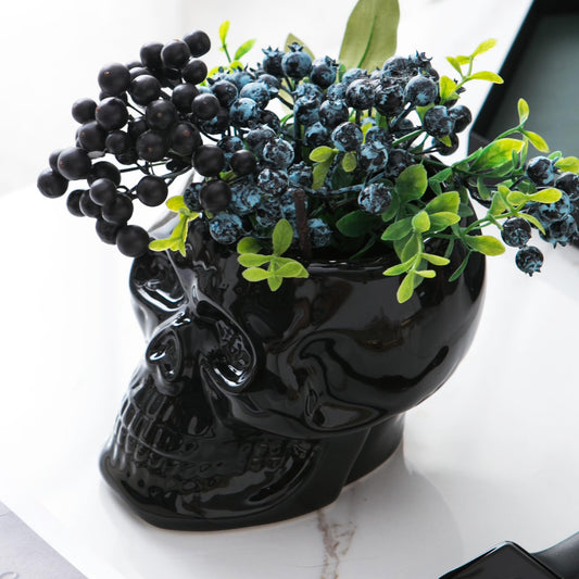 Tanvecle Skull Planter Pots, Skeleton Vase for Succulent, Flowers, Gothic Centerpiece for Table, Punk Home Decor and Accessories, Halloween and Day of The Dead Decorations - Black