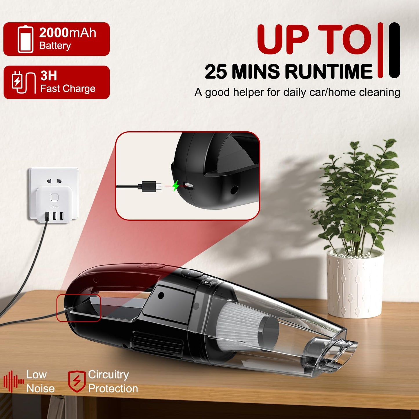 BSRCO Handheld Vacuum Cordless, 30 Min Runtime & USB-C, 8KPa Strong Suction, 1.43lbs Lightweight with LED Light, for Car Seats, Home & Pet Hair Quick Cleanup
