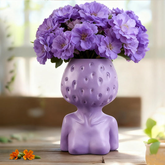 Ravixor Female Form Flower Vase, Unique Face Planter Pot with Drainage Hole, Resin Flower Pot for Indoor Outdoor Plants Succulents Boho Home Decor Gift, Purple