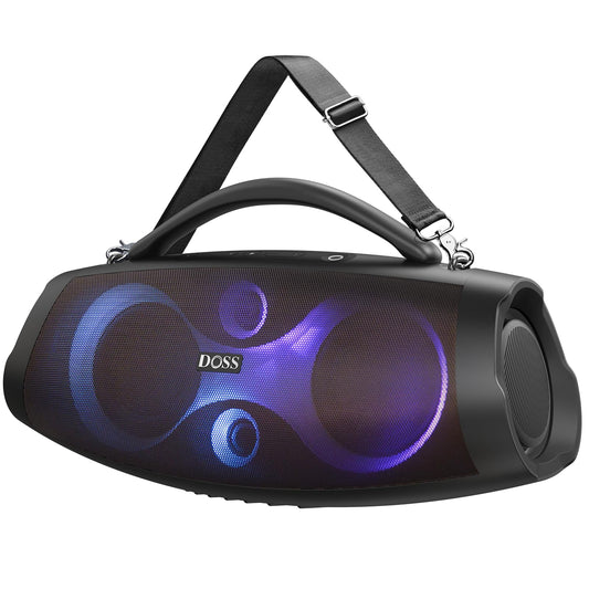 DOSS Extreme Boom Pro D200 240W Peak Outdoor Speaker, Punchy Bass, 26H Playtime, Beat-Synced Light, BT5.4, Stereo Pairing, IPX6 Waterproof for Camping, Beach, Tailgate Party-Black