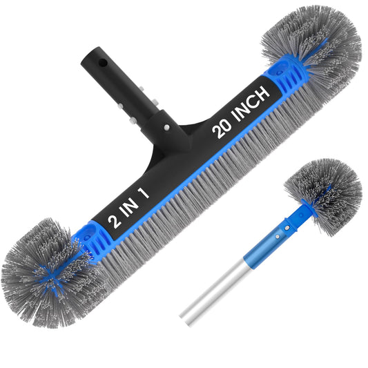 TidyMister 20'' 2 in 1 Pool Brush Head Cobweb Duster Heavy Duty Pool Cleaning Detachable Round Brush with EZ Clip & Wavy Nylon Bristles for Inground Pool & Above-Ground Pool (Without Pole)