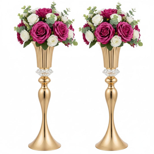 Metal Wedding Flower Vases for Tables - 22" Tall Elegant Table Centerpiece Vases, Gold Trumpet Flower Stands for Anniversary Ceremony Birthday Party Event Wedding Home Decorations (2, Gold)