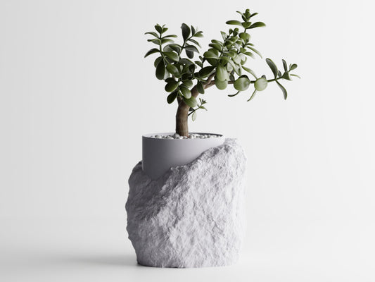 Gallery of Drip Realistic Stone-Inspired Garden Rock Planter – Unique Succulent and Indoor Plant Pot – Modern Flower and Outdoor Planters for Shelf Decor & Gifts (White Marble Stone)