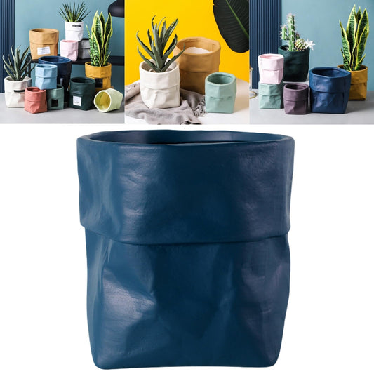 Boxonly Indoor Plant Pot, 6.7 Inch (Large) Ceramic Planter with Drainage Hole and Mesh Pad – Modern Decorative Flower Pot with Attached Saucer, Perfect for Home and Office, Deep Blue