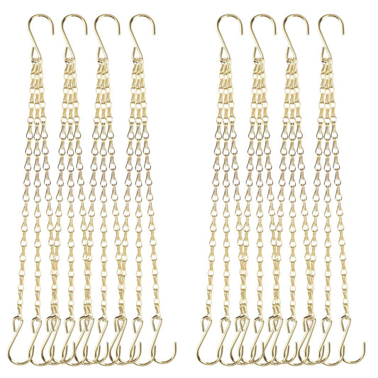 PINGEUI 8 Pack Gold Hanging Baskets Chains, 16 Inch Heavy Duty Metal Hanging Basket Chain Decorative Chains with S Hook, Plant Hanger Indoor Outdoor Replacement Hanging Chains