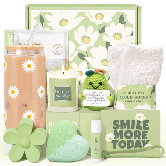 Gift Baskets for Women, 11pcs Unique Happy Birthday Gifts for Women, Best Inspirational Get Well Christmas Ideas Box w/Daisy Cup Her Teen Girl Sister Friend Friendship Mom - BRIGHTEN UP HER DAY!