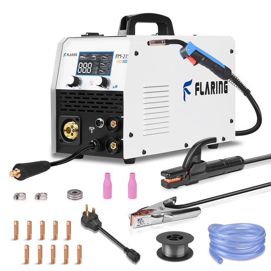 FLARING 215Amp MIG Welder 120V/240V 6 IN 1 Welding Machine Flux Core/Gas MIG/Stick/Lift TIG/Spot welding/Spool Gun Multi-Process Aluminum Welding 2lbs/11lbs Wire Competible LED Display Portable Welder