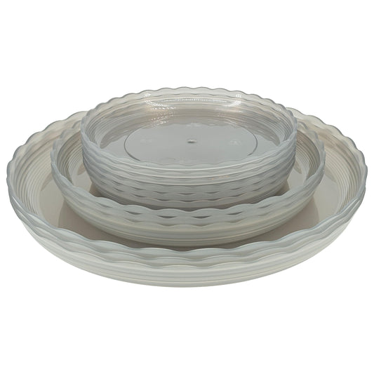 ECOESPTI 12Pcs Clear Plant Saucer, 6 8 10 Inch Durable Plastic Plant Tray, Round Plant Pot Saucers, Drip Tray for Indoor and Outdoor Garden, Grey