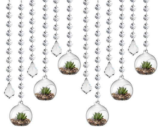 GlikCeil 56 Pcs 3.15'' Hanging Glass Tealight Holder with Clear K9 Crystal Garland Strands and Maple Leaf Pendants Globe Plant Terrariums Glass Orbs for Wedding Party Valentine Decoration