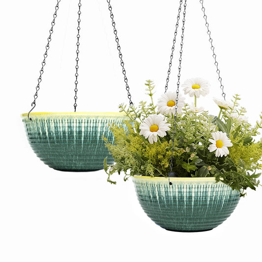 LESOASIS 10inch Hanging Planter, 2 Pack Hanging Planters for Indoor and Outdoor Plants, Glazed Hanging Plant Holder with Drainage, Indoor Hanging Flower Pots for Garden Home (Green Glaze)