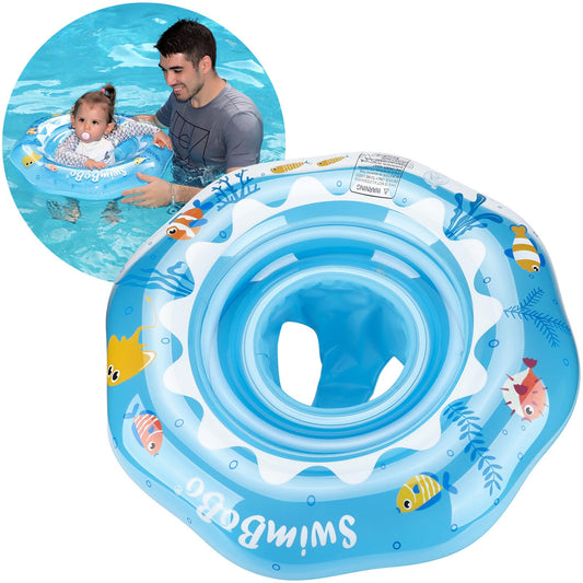 Swimbobo Inflatable Baby Swimming Float with Safety Seat Fun Swimming Pool Toys for Age 6-36 Months Toddler(Blue Oecan)