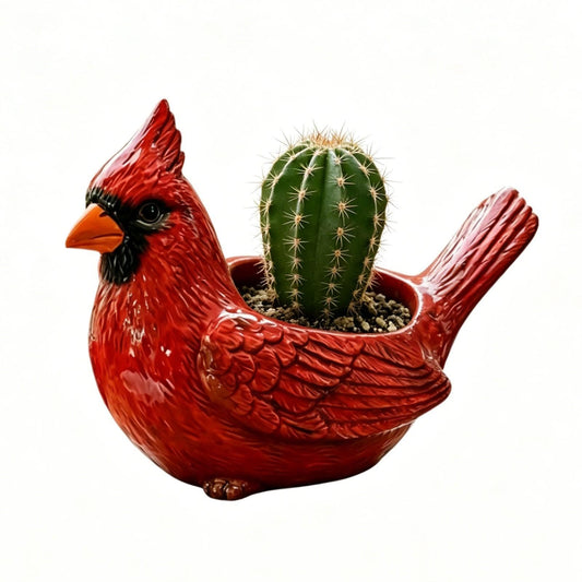Resin Bird Planter, Funny Plant Pot, 7x5 Inches Flower Container with Drain Hole, Weatherproof Garden Vase, Cute Pot with Decorative Carvings, Small Seedling Holder for Porch and Yard