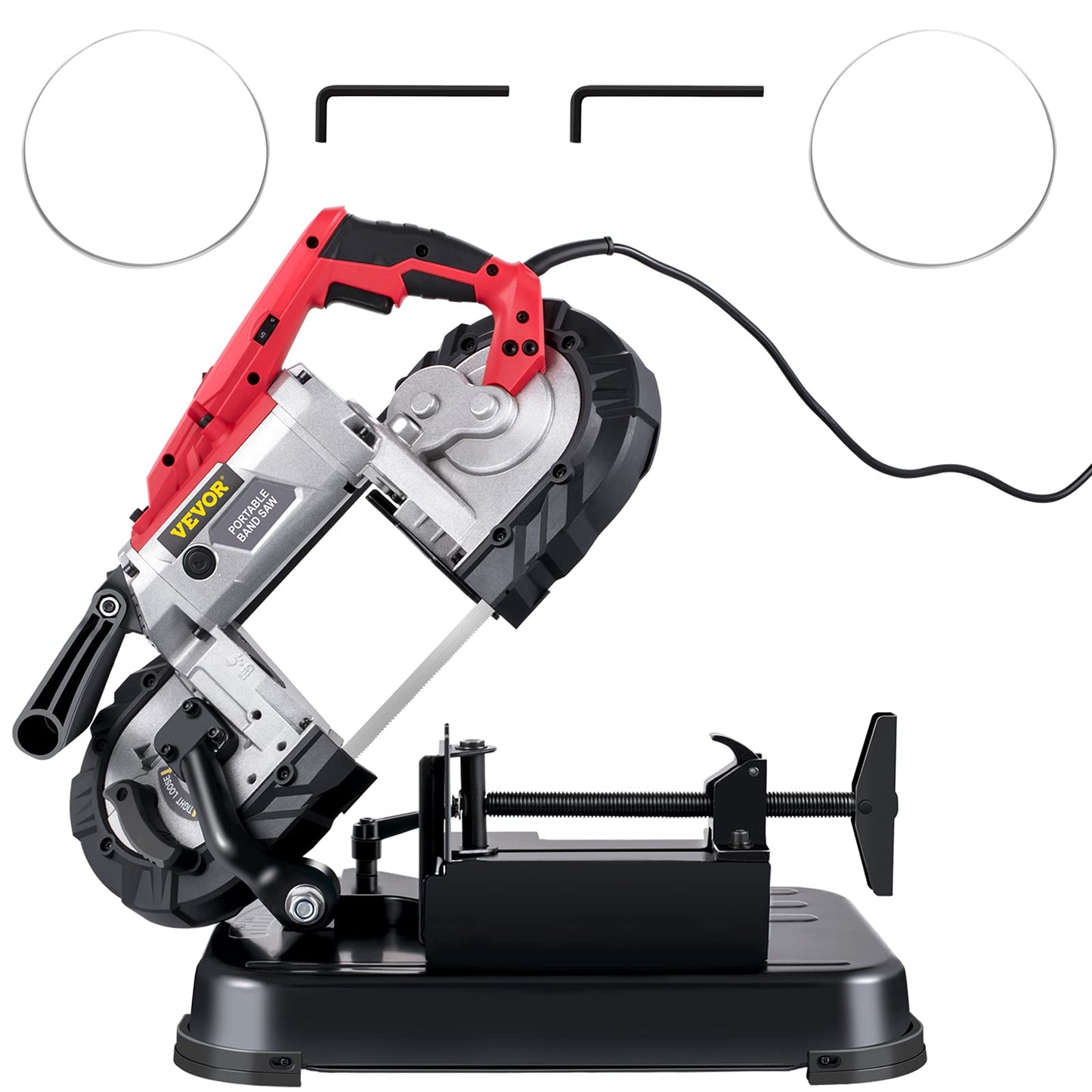 VEVOR Portable Band Saw, 110V Removable Alloy Steel Base 5 Inch Cutting Capacity Hand held Variable Speed Portable Bandsaw, 10Amp Motor Deep Cut Band saw for Metal Wood
