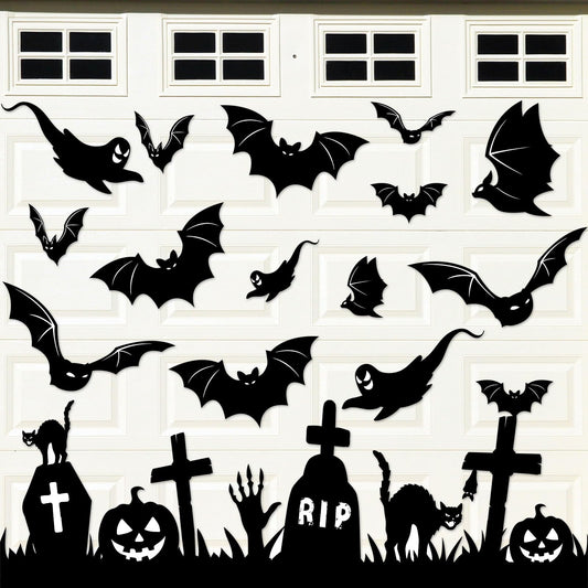 32Pcs Halloween Garage Magnets Door Decorations Happy Halloween Tombstone Cross Pumpkins Black Cat Bat Ghost Magnetic Refrigerator Stickers Large Decals for Halloweens Holiday Outdoor Car Party Decor