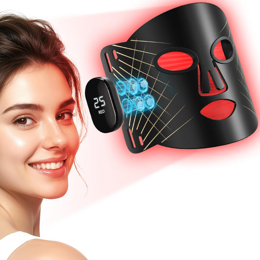 Red Light Therapy for Face, 4 Modes Cordless Face Mask Light Therapy, 2000mAh Rechargeable & 400 LEDs Infrared & Red Light Masks, Facial Fit, Led Light Therapy Skin Care at Home（Black）