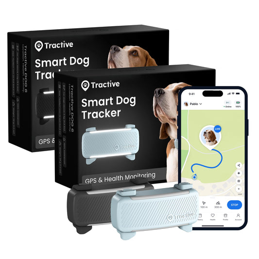 Tractive Smart Dog GPS Tracker | Live Pet Tracker with Virtual Fence | Vital Signs Monitoring of Heart & Respiratory Rate | Bark Monitoring | Dog Collar Attachment (Bundle of 2, Black & Mint)