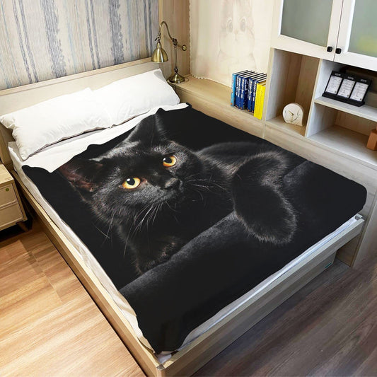 YISUMEI Black Cat Throw Blanket Modern Black Decorative Big Eyes Black Cat Fleece Blanket Soft Warm Cozy for Kids Adult Gifts 60"x80"