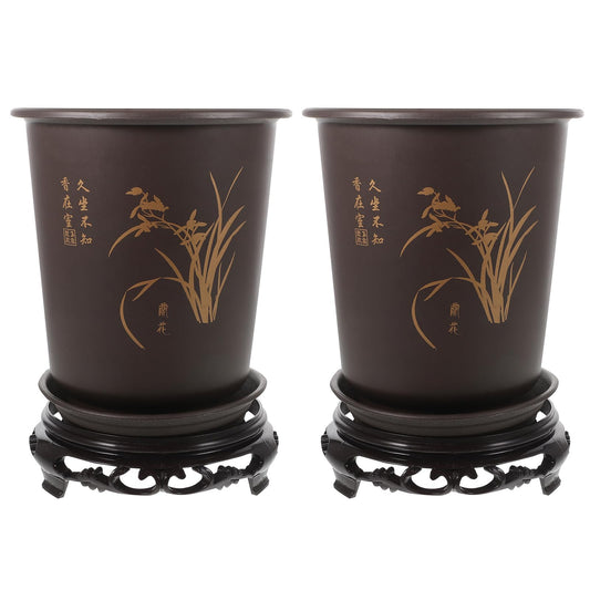 GANAZONO 2 PCS Orchid Flowerpots Rounded Flower Pots Plant Pots Plastic with Holes Drainage Base for Outdoor