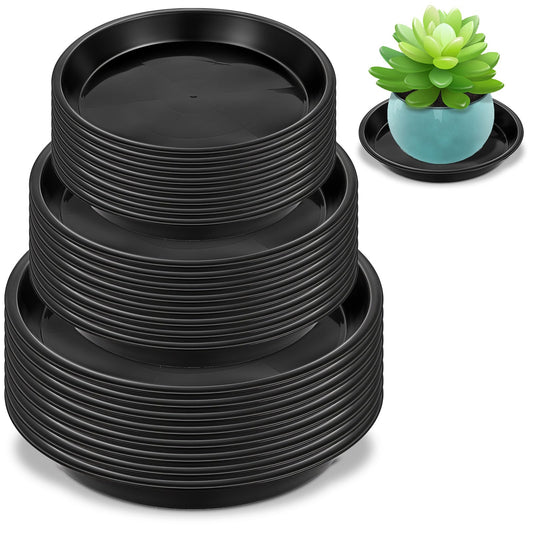 HANLANXUE 24 Pack Plant Saucer Tray, 6 8 10 inch Black Round Plastic Heavy Duty Drainage Drip Water Trays Leak & Mess Protection for Indoor Outdoor Garden Plants