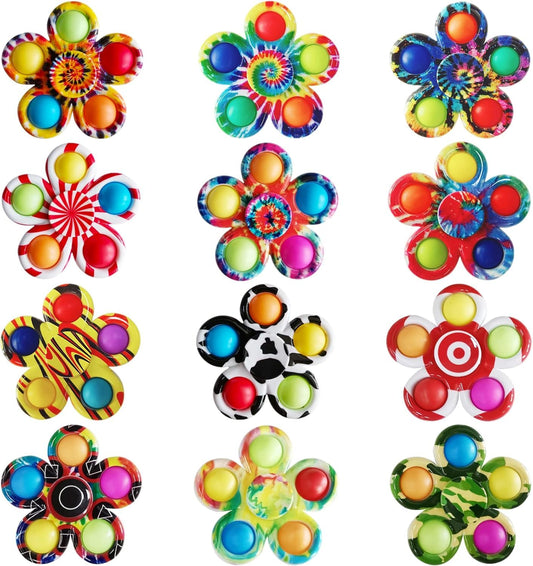 12 PCS Pop Bubble Fidget Spinners for Party Favors, Fidget Toys Bulk for Classroom Prizes, Christmas Valentines Gifts Halloween Goodie Bag Fillers, Stocking Stuffers for Kids