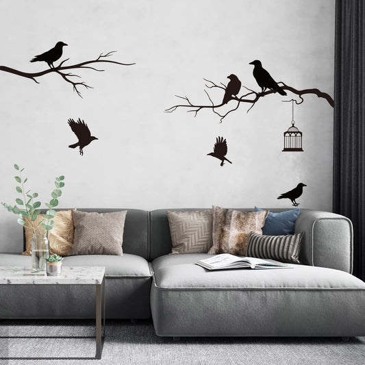SUPERDANT Raven Wall Sticker Crow Gothic Wall Decals Tree Branch Crows Stickers Black Birds DIY Art Decorations for Family Home Living Room Bedroom TV Background Halloween Decor Vinyl Transfer