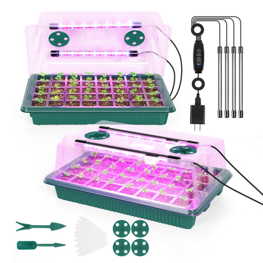 Seed Starter Tray with Grow Light 80 Cells Seed Starter Kit with Humidity Dome Indoor Seedling Starter Trays Adjustable Brightness and Timed Plant Germination Starter Trays for Seeds Growing, 2 Pack