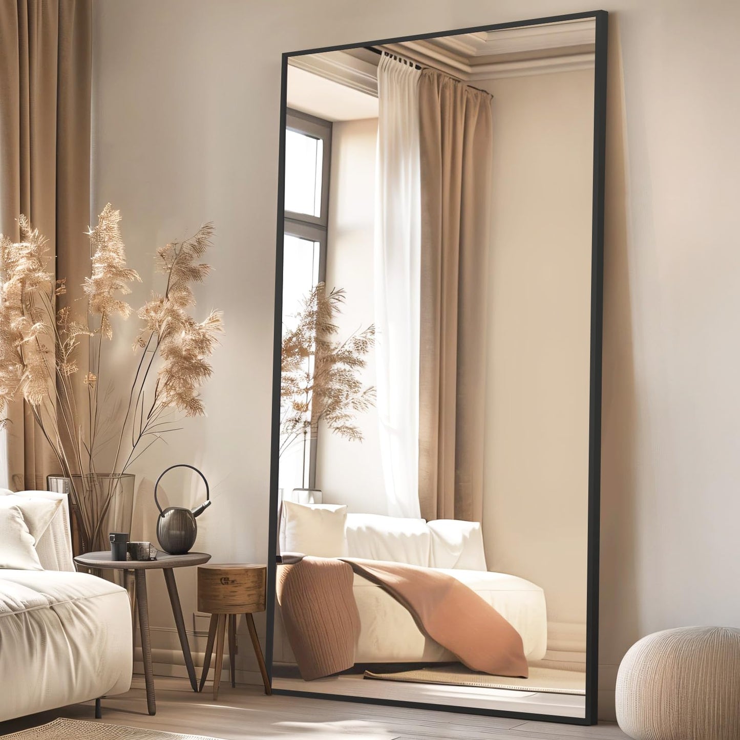 MELOMOIR 76"x34" Large Mirror Full Length, Oversized Floor Mirror Full Length for Bedroom Living Room Cloakroom Gym, Hanging Standing or Leaning Full Body Mirror with Stand, Black Aluminum Alloy Frame