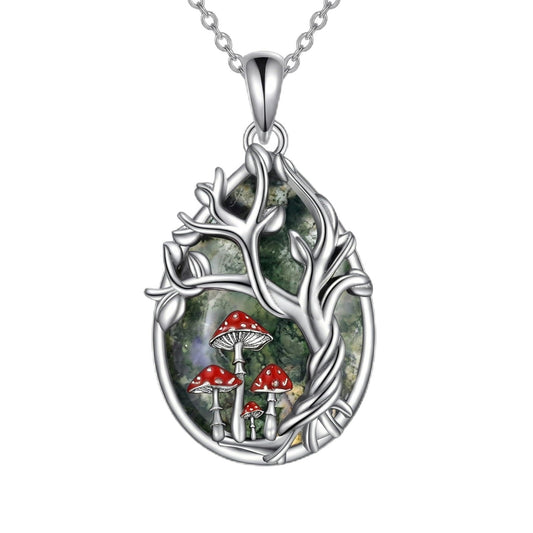 POPLYKE Mushroom Tree of Life Necklace for Women 925 Sterling Silver Family Tree Pendant Jewelry Birthday Gifts