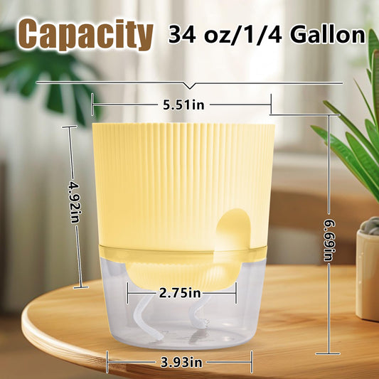 Eurysman 3 Pack Self Watering Planter Pots for Indoor Plants - 5.5 Inch African Violet Pots with Wick Rope - Yellow