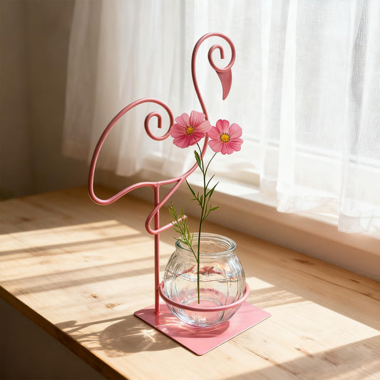 Desktop Glass Planter Vase Holder,Terrarium Stand for Plants Creative Decorations for Home Patio Lawn Garden (Standing Flamingo Pink)