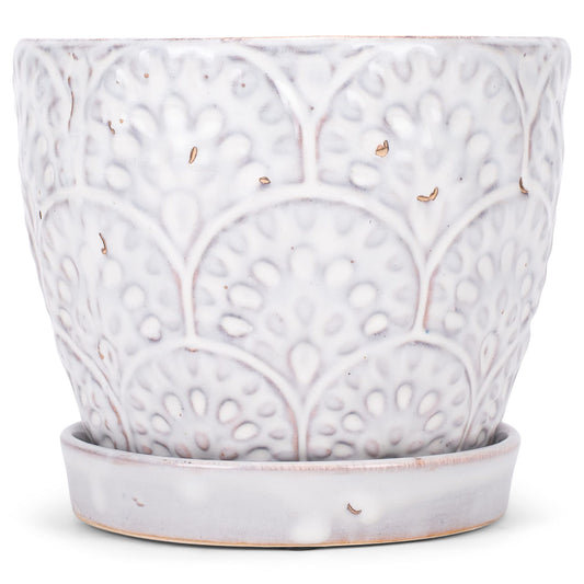 Napco Imports Scalloped Ivory and Jet Black 5 Inches Ceramic Glazed Indoor or Outdoor Planter Pot