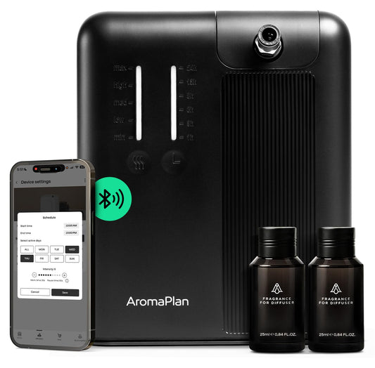 AromaPlan 5 Star Collection Cold Air Scent Diffuser, Whole House (2 Scents Included)- Waterless Smart Aroma, Scent &Time Adjust., App Control, HVAC | Home, Commercial, Hotel | Large Room, 2,000 sq.ft