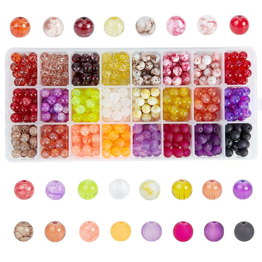 PH PandaHall 720pcs 8mm Glass Beads 24 Style Orange Crystal Bracelet Beads Loose Bead Spacers for Friendship Bracelet Earring Jewelry Making Fall Christmas Tree Ornament Halloween Decoration