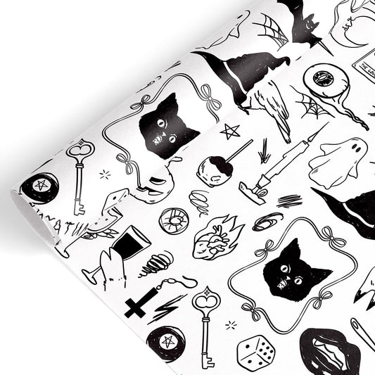 JarThenaAMCS Halloween Wrapping Paper - Mini Roll - 17 Inch x 32.8 Ft Black Cat Ghost Bat Gift Wrap Paper Single-Sided for Home Party DIY Crafts