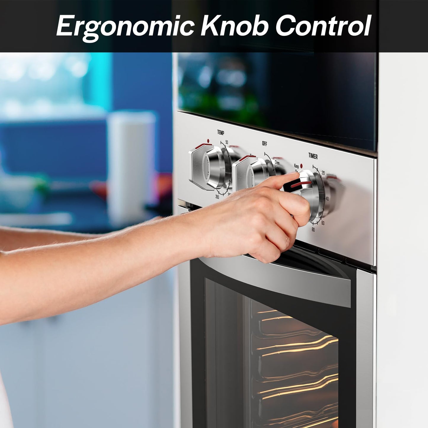 Empava Built-In Electric Single Wall Oven 24 inch, 2.5 Cu. ft. Capacity 4 Cooking Modes, Knob Control, 2950 Watts, Stainless Steel
