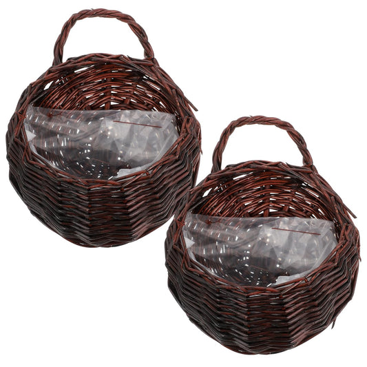 DOITOOL Rattan Woven Hanging Basket: 2PCS Wicker Wall Planter Woven Hanging Storage Basket Wall Flower Holders Indoor Outdoor Bohemia Planter