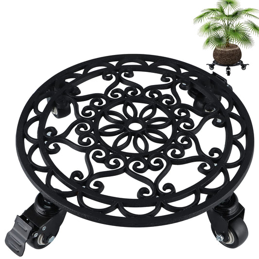 Skelang Cast Iron Plant Caddy 13 Inches, Rolling Plant Stand with Locking Wheels, Plant Pot Trolley for Moving and Supporting Heavy Duty Plants, Load Capacity 400 Lbs