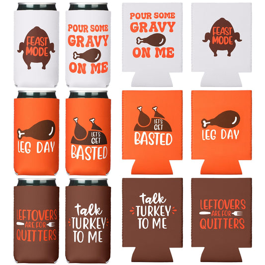 Honeydak 12 Pcs Funny Friendsgiving Favor Can Coolers Talk Turkey Alcohol Gift Thanksgiving Fall Party Favor DIY Holiday Gift Set for Soda Home Beverage Thankful Feast Party Supplies