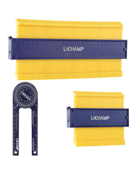 Lichamp Contour Gauge Profile Tool 5" 10" with Miter Saw Protractor Angle Finder 7", Super Gauge Shape and Outline Tool with Aluminum Miter Cut Protractor