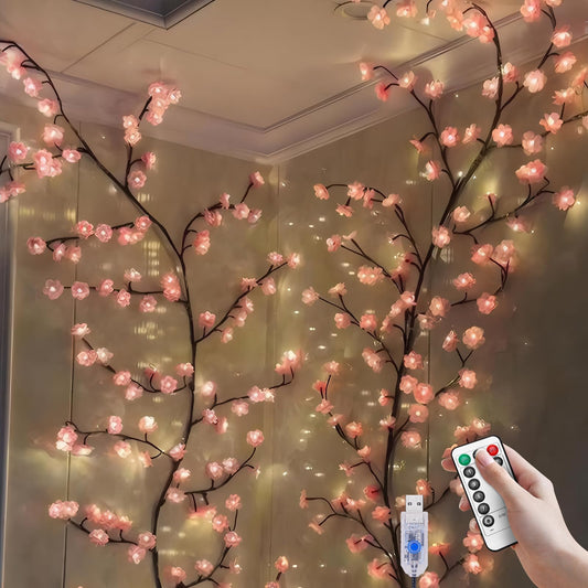 FIALAME DIY Cherry Blossom Lights, 5.91FT, 96 LED, Remote Timer, 8 Light Modes, Resin, Pink Decor for Bedroom and Christmas