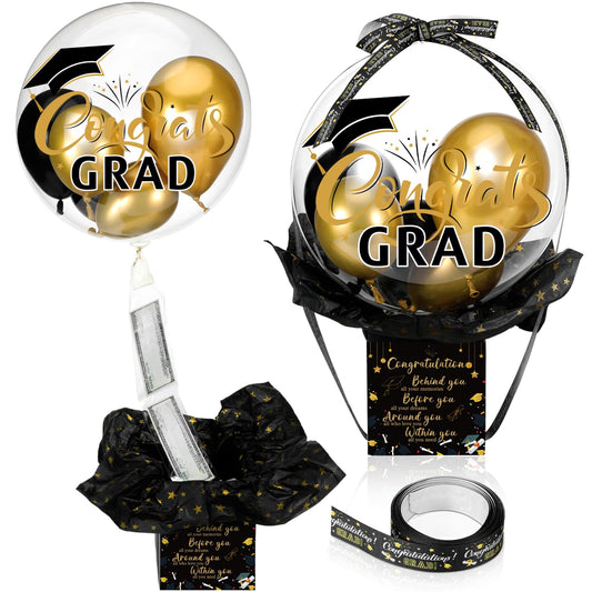 MiniInflat Black Gold Graduation Pull Money Balloon Box Gift Surprise Kit for Cash Graduation Party Balloon Set Class of 2026 Graduates Gifts for College High School Grad Party Decorations Supplies