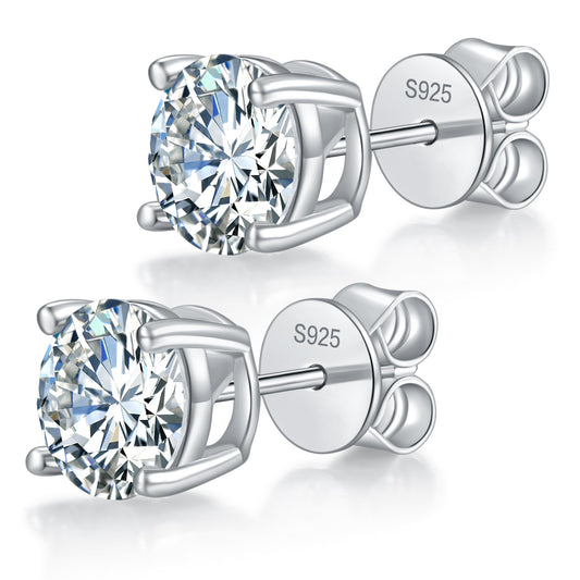 Nousali Moissanite Stud Earrings, 0.6 Carat Round Cut D Color VVS1 Clarity Lab Created Moissanite Earrings Studs 18K White Gold Plated 925 Sterling Silver Jewelry Engagement Gifts for Women Men