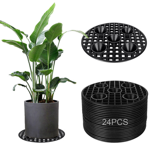 SENENQU 24PCS Plant Level Pot Elevator 8 Inch, Plant Risers for Pots, Heavy Duty Potted Plant Stand, Black Plant Runoff Tray Planter Holder for Prevent Rot and Damage, Indoor and Outdoor Use