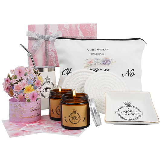 Gifts for Women, Birthday Gift Box Basket, Care Package for Women, Get Well Soon Gifts with Unique Makeup Bag and Insulated Cup, Unique Holiday Gifts Basket for Women, Her, Sister, Mom