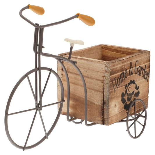 Yardwe Home Decor Box Swing Home Decorative Flower Bike Shape Tricycle Standing Mini Desk Metal Pot/Design Window Wooden Brown Garden Table White Bedroom Rack Wagon Bookshelf Vase Vintage Decor