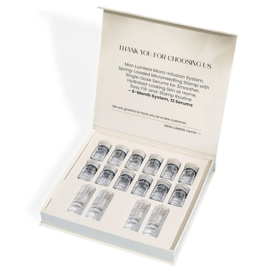 Mon Lumiere Micro Infusion System for Face – Gold Spring-Loaded Facial Stamp with PDRN & Peptides – At-Home Skincare Kit for Glow, Smoother-Looking Skin & Visible Radiance – 12 Single-Dose Serums